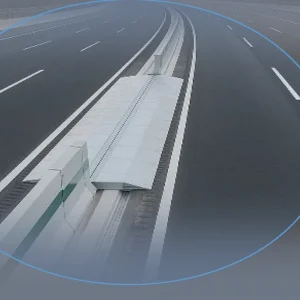 Parapet median demontabil automat deschis pe autostrada, creand o trecere pentru vehicule de interventie